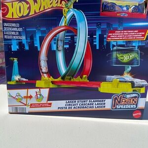 Hot Wheels Neon Speeders Laser Stunt Slamway Track Set - Blue & Red